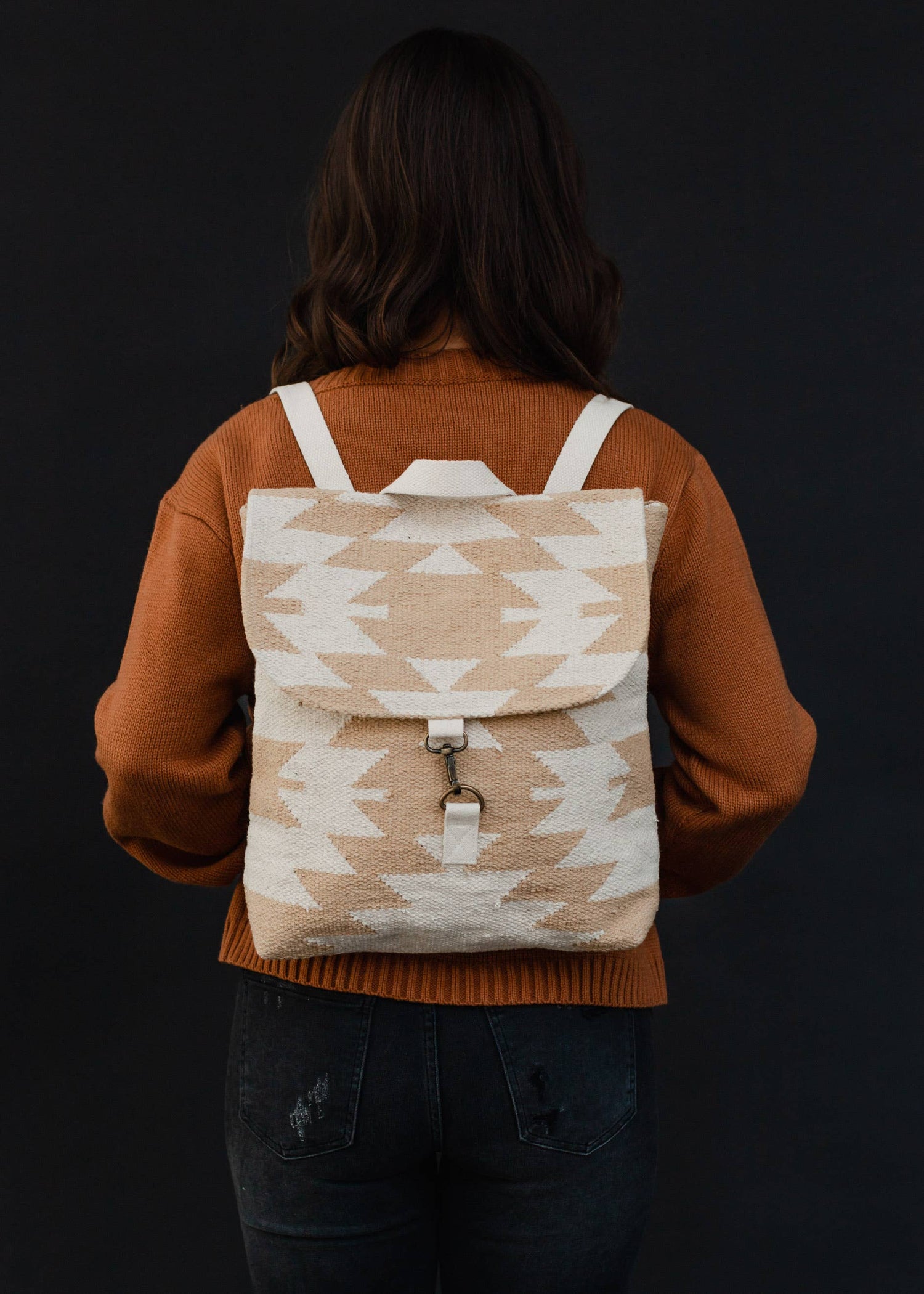 Boho Backpack | Tan & Cream Aztec Backpack