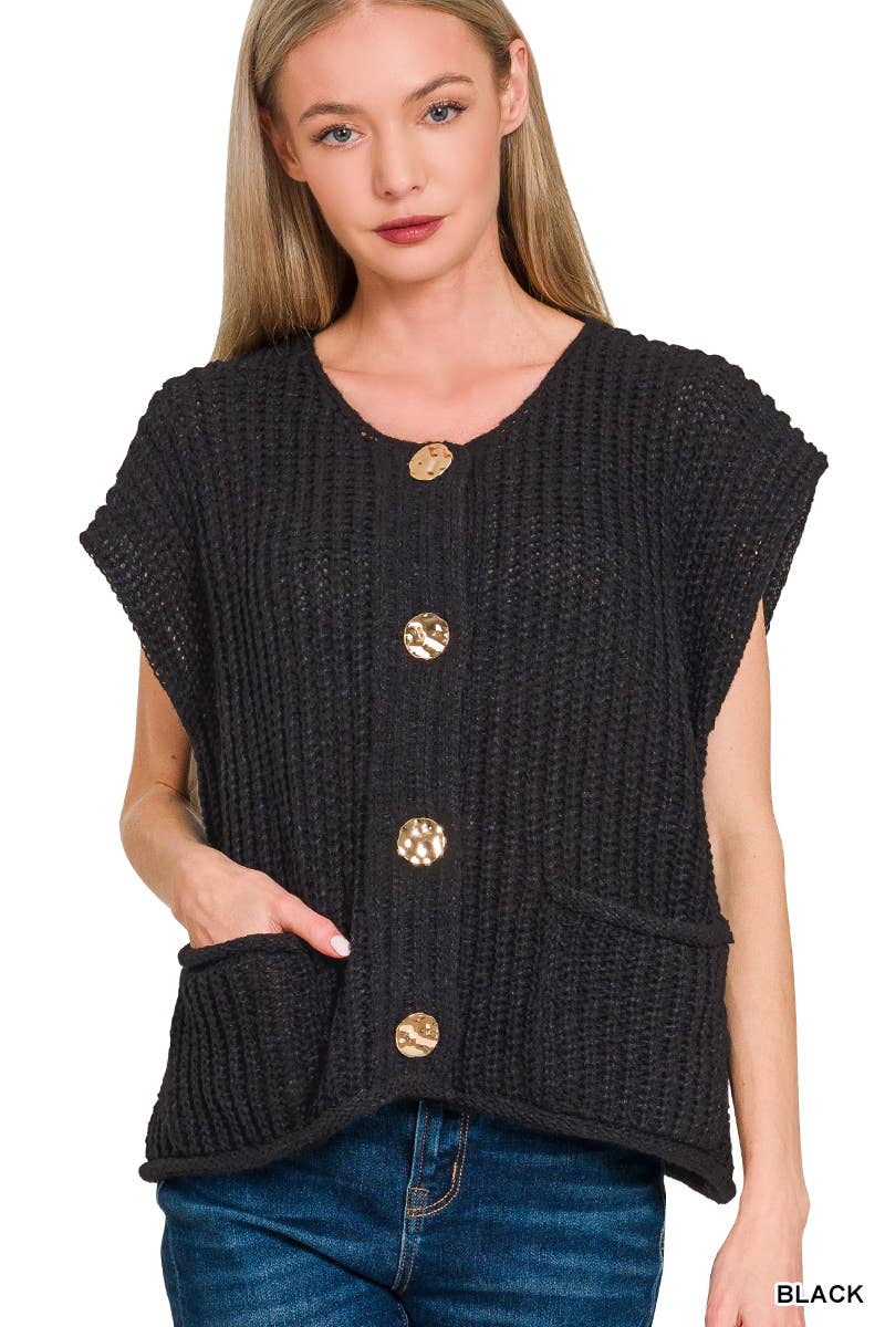 4 Button Sweater Vest w/ Pockets