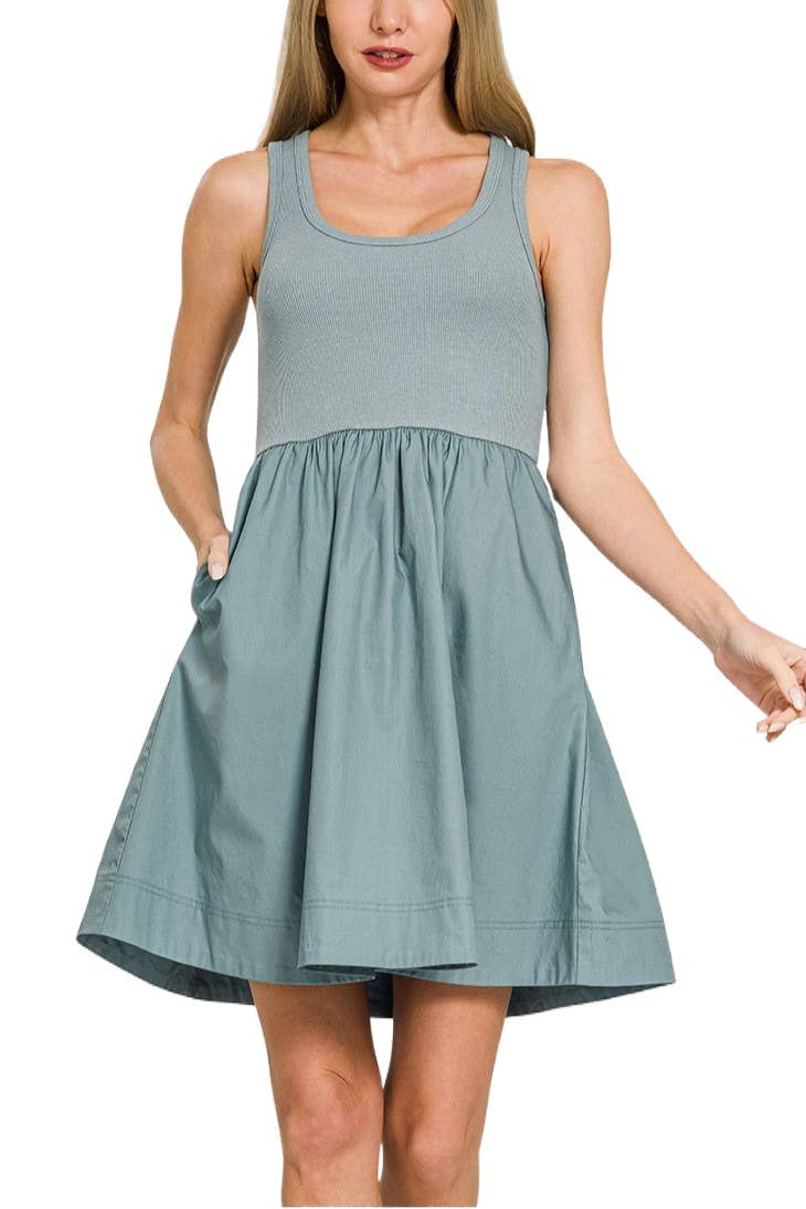 Women's Cotton Tank Dress | Gray-Blue Color