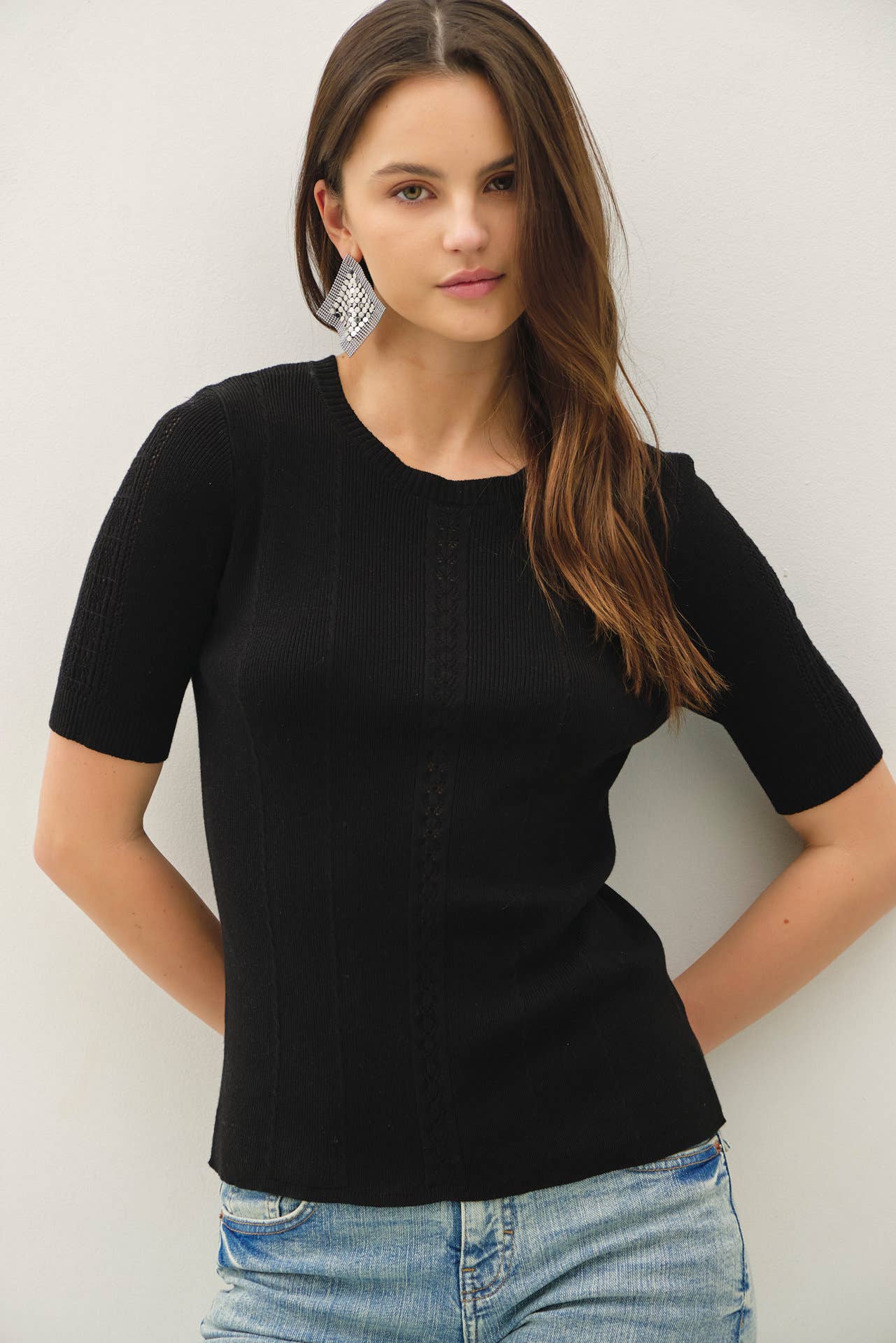 Women's Knit Shirt | Pointelle Slim Fit Knit Shirt