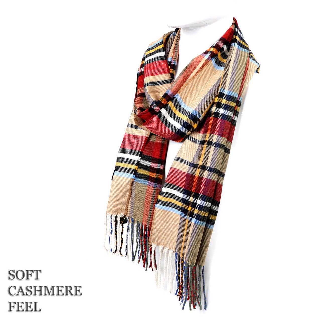 Unisex Acrylic Scarf | Tan Plaid Winter