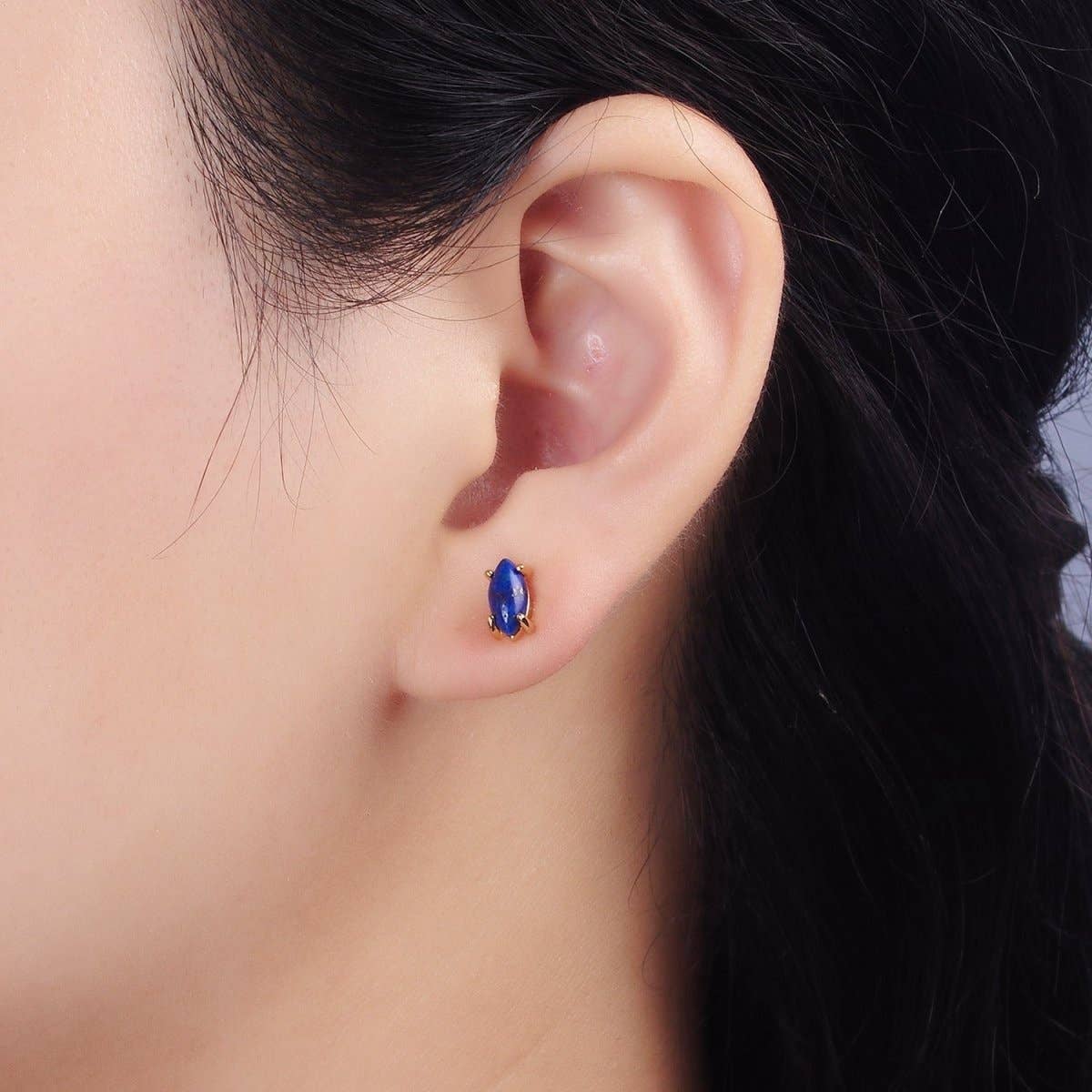 Lapiz Stud Earrings | 14K Gold Filled Lapis Lazuli Gemstone Sphere Minimalist