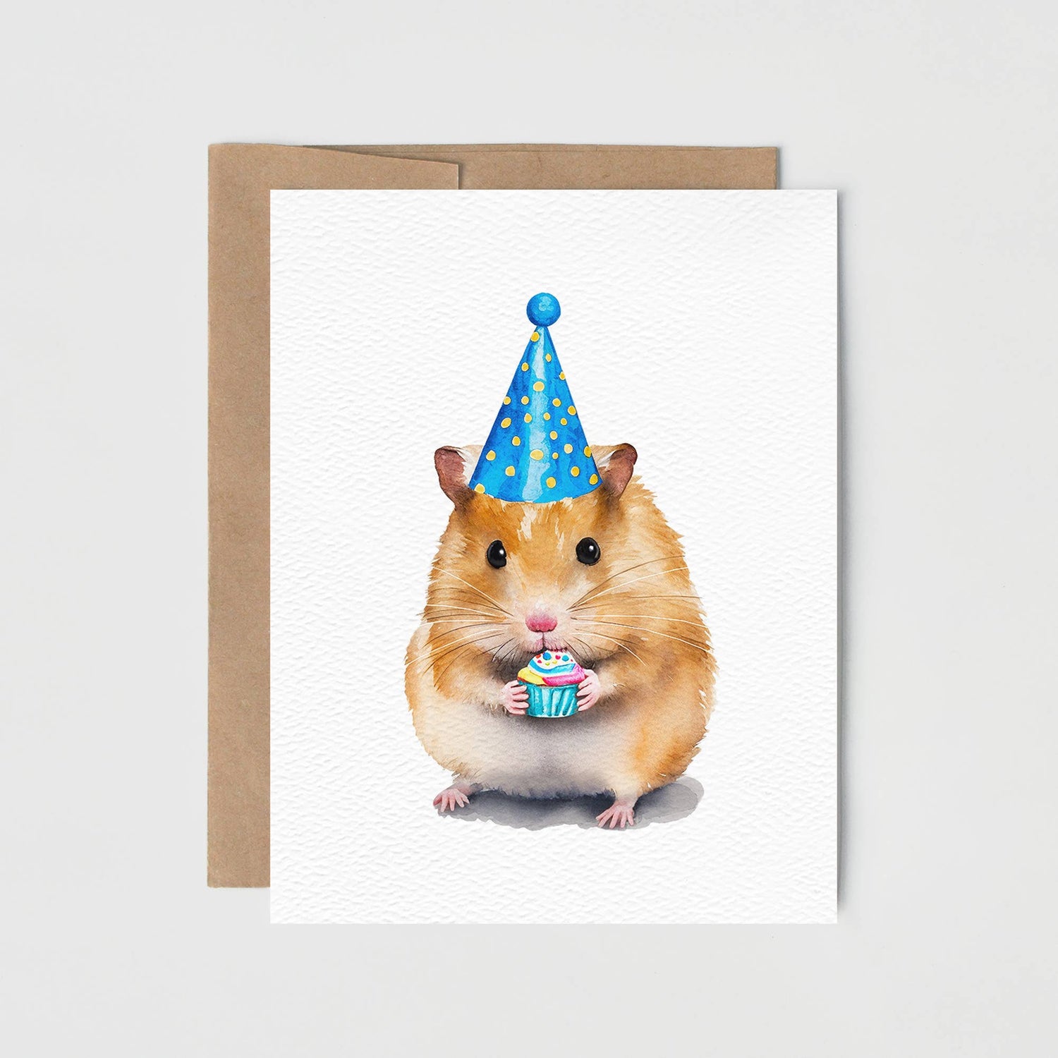 Greeting Card | Hamster Birthday Cake Card, Cute Animal Happy Birthday Card