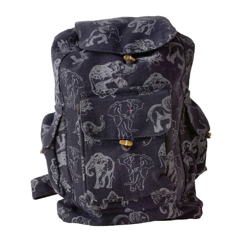 Backpack | Black with White Elephants