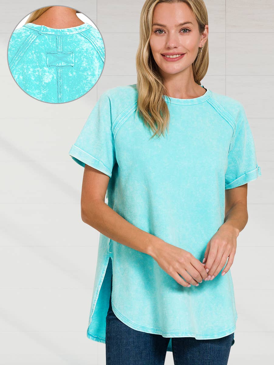 Women's Top | French Terry Vintage Wash | Mint Sky