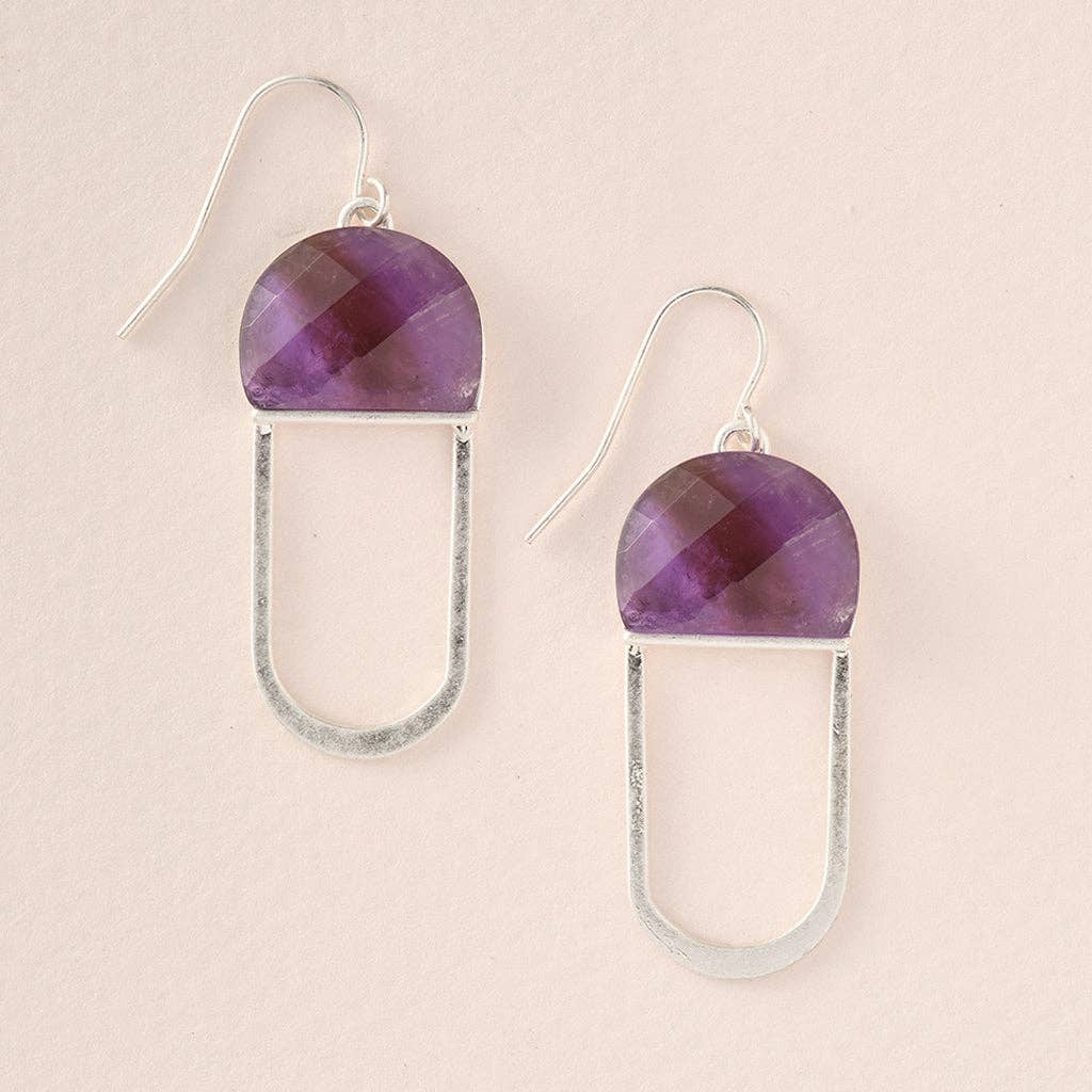 Earrings | Modern Stone Chandelier Earring - Amethyst/Silver