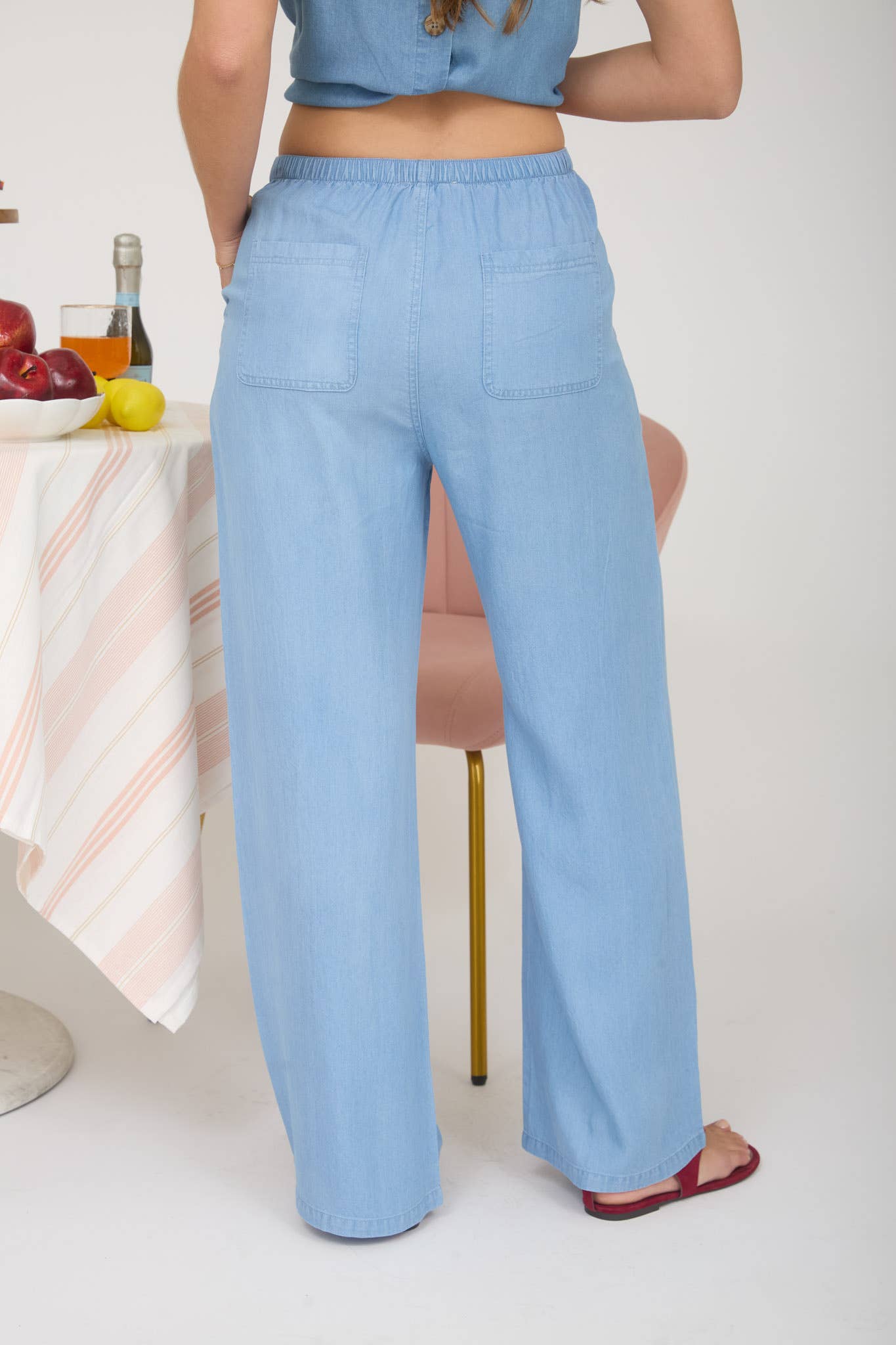 Women's Lounge Pants | CHAMBRAY DRAWSTRING WIDE LEG