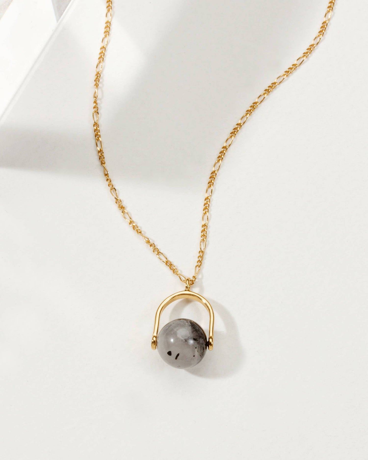 Wrecking Ball Spinner Long Necklace - Tourmalinated Quartz 14K