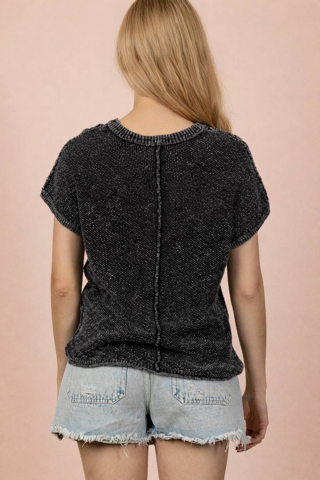 Mineral Washed Sweater | Knit Short-Sleeved - Black