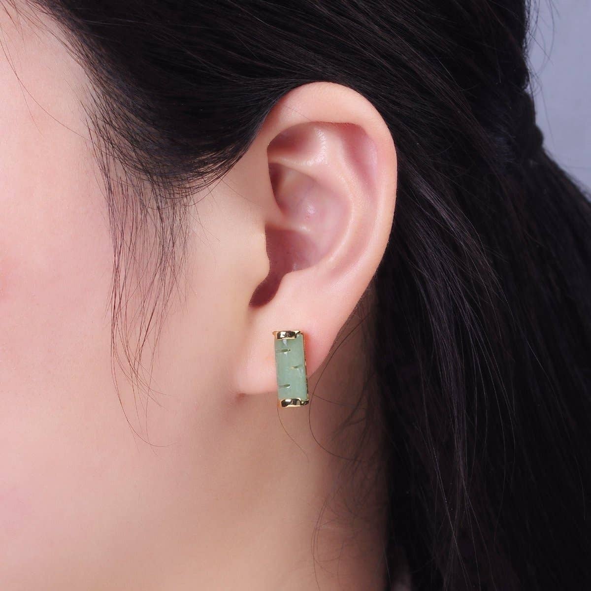 Aventurine Studs | 14K Gold Filled Tube Linear Earrings