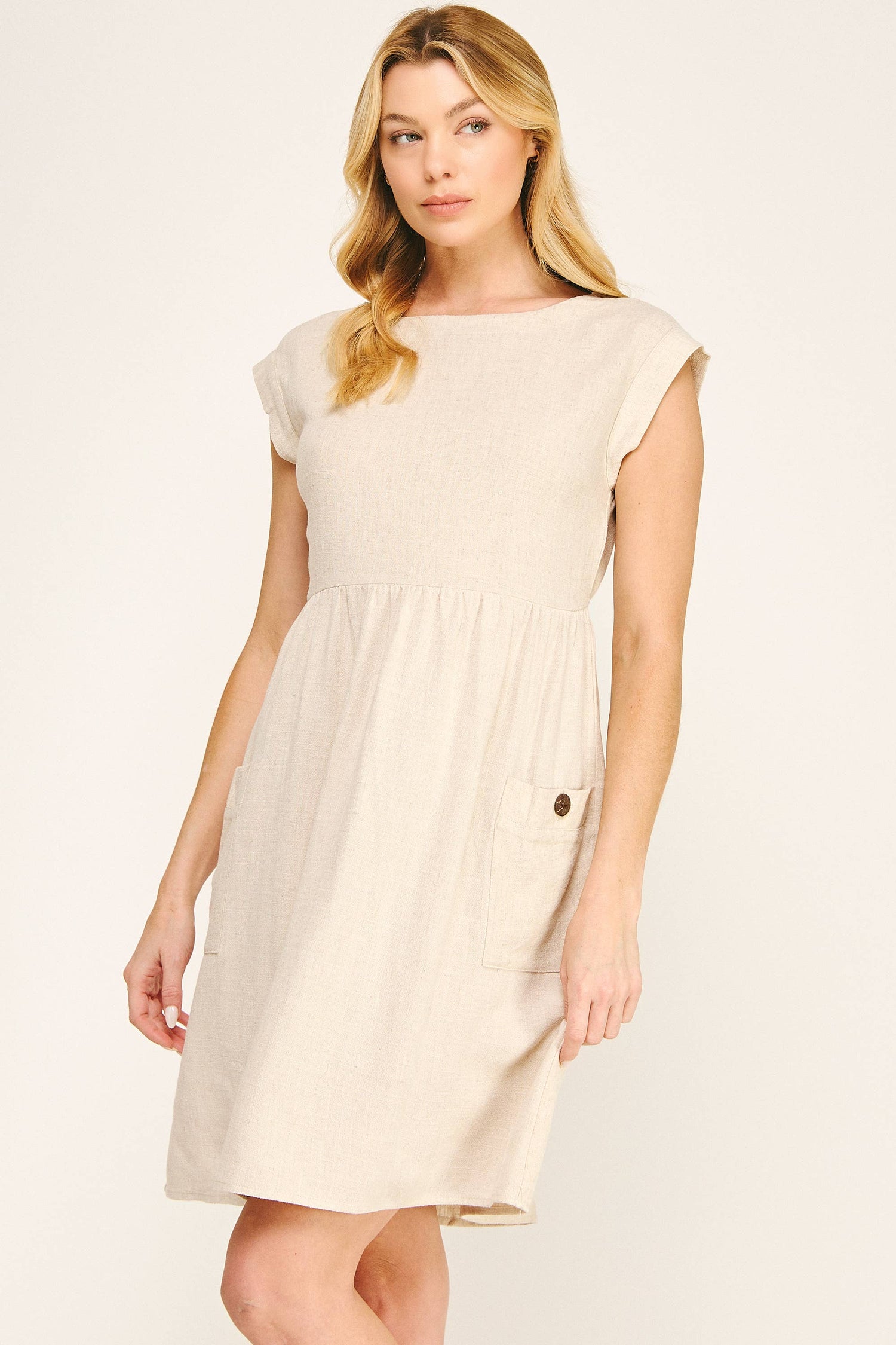 LINEN MIDI DRESS | CAP SLEEVE MIDI | Natural