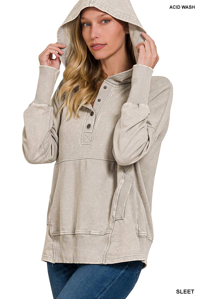 Acid Washed Hoodie | French Terry Acid Wash Kangaroo Pocket