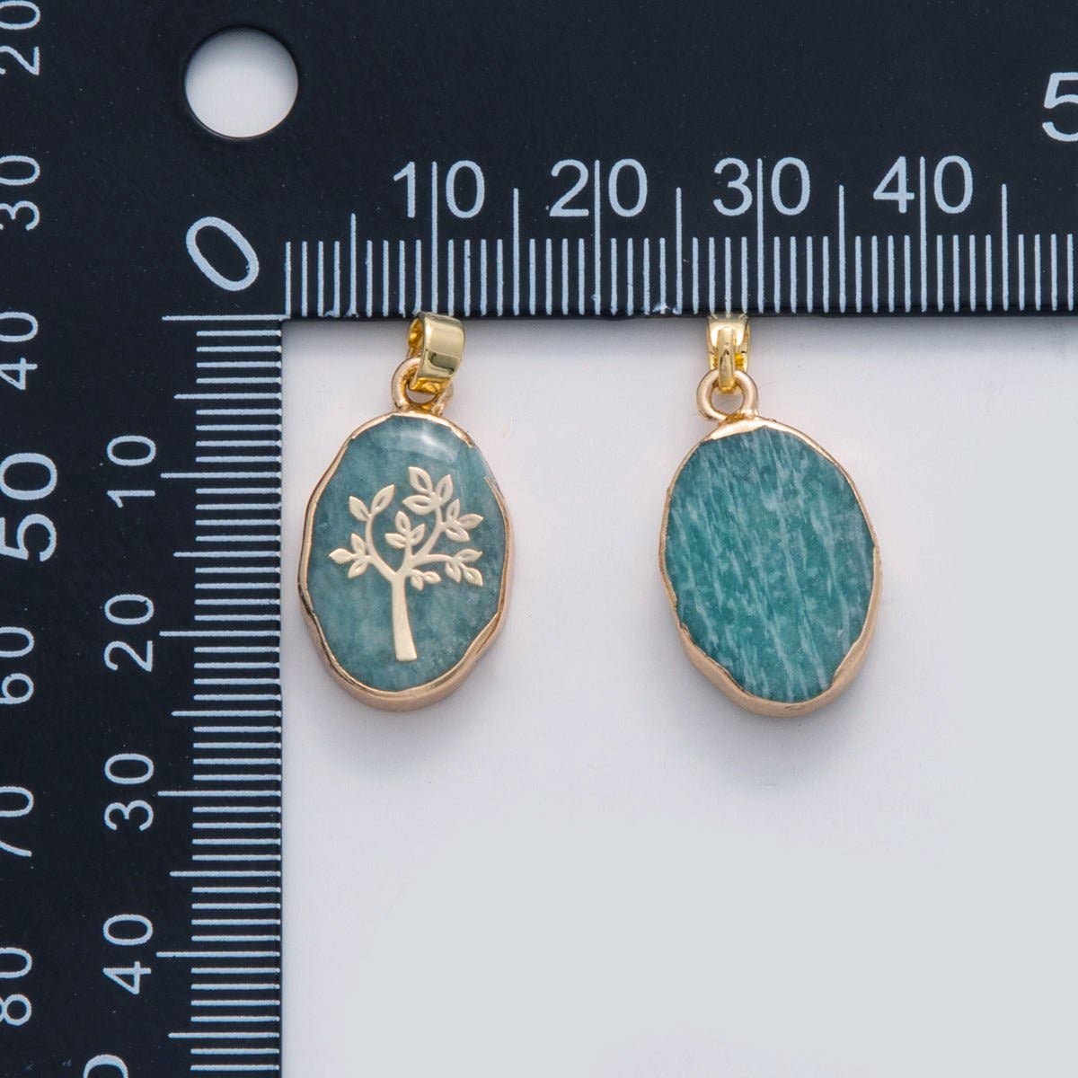 Amazonite Pendant Necklace | 18K Gold Filled Tree Blue Amazonite Oblong