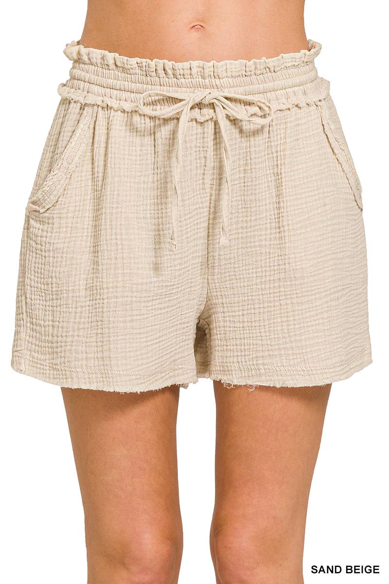 100% Cotton Shorts | Double Gauze Drawstring w/ Pockets