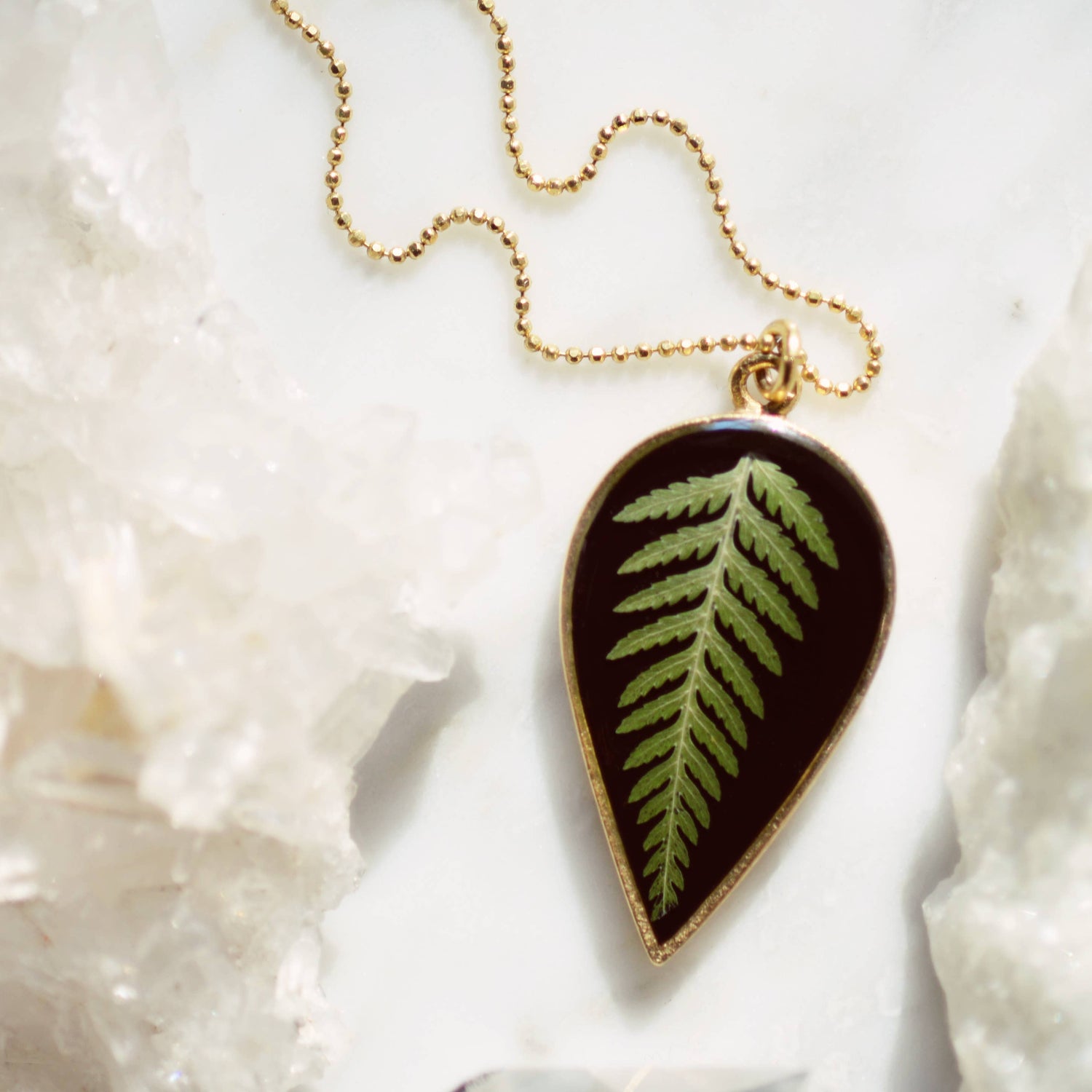 Necklace | Pressed Fern with black enamel