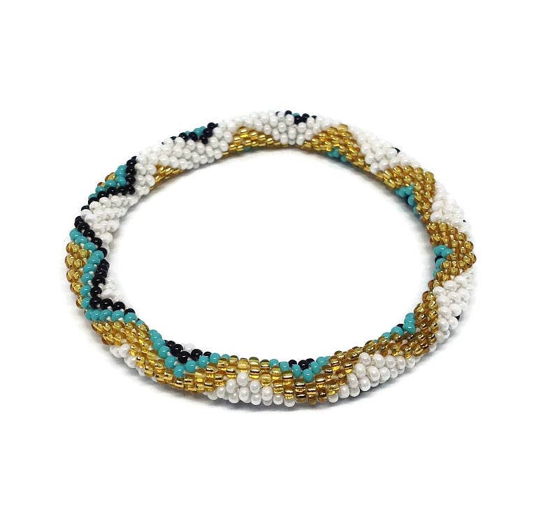 Bracelet | Teal, White with Gold and Black Mixed Colors Beads