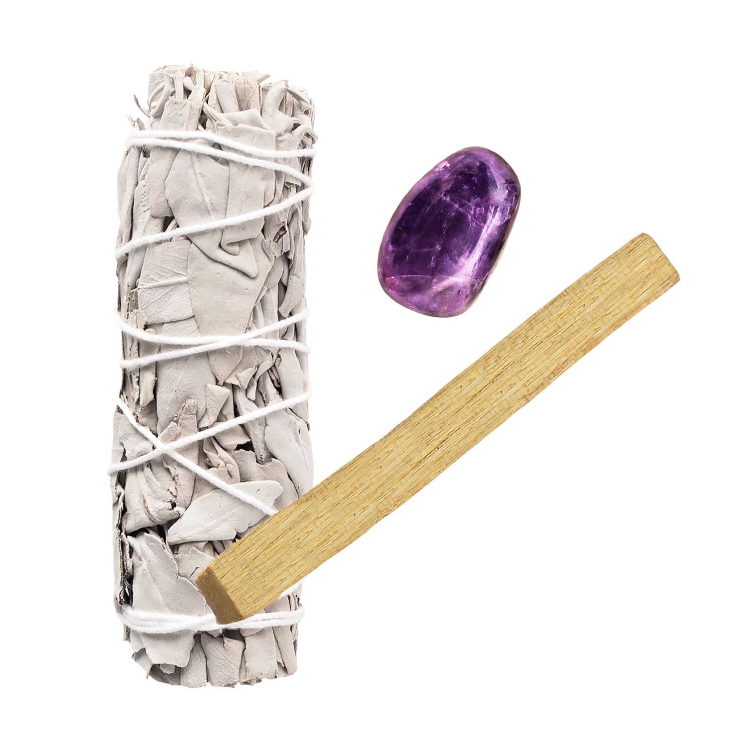 Sage Bundle | White Sage, Smooth Amethyst Stone, Palo Santo