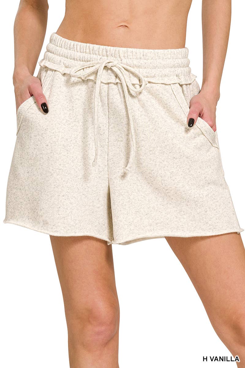 Fleece Raw Hem Shorts | Drawstring & Pockets