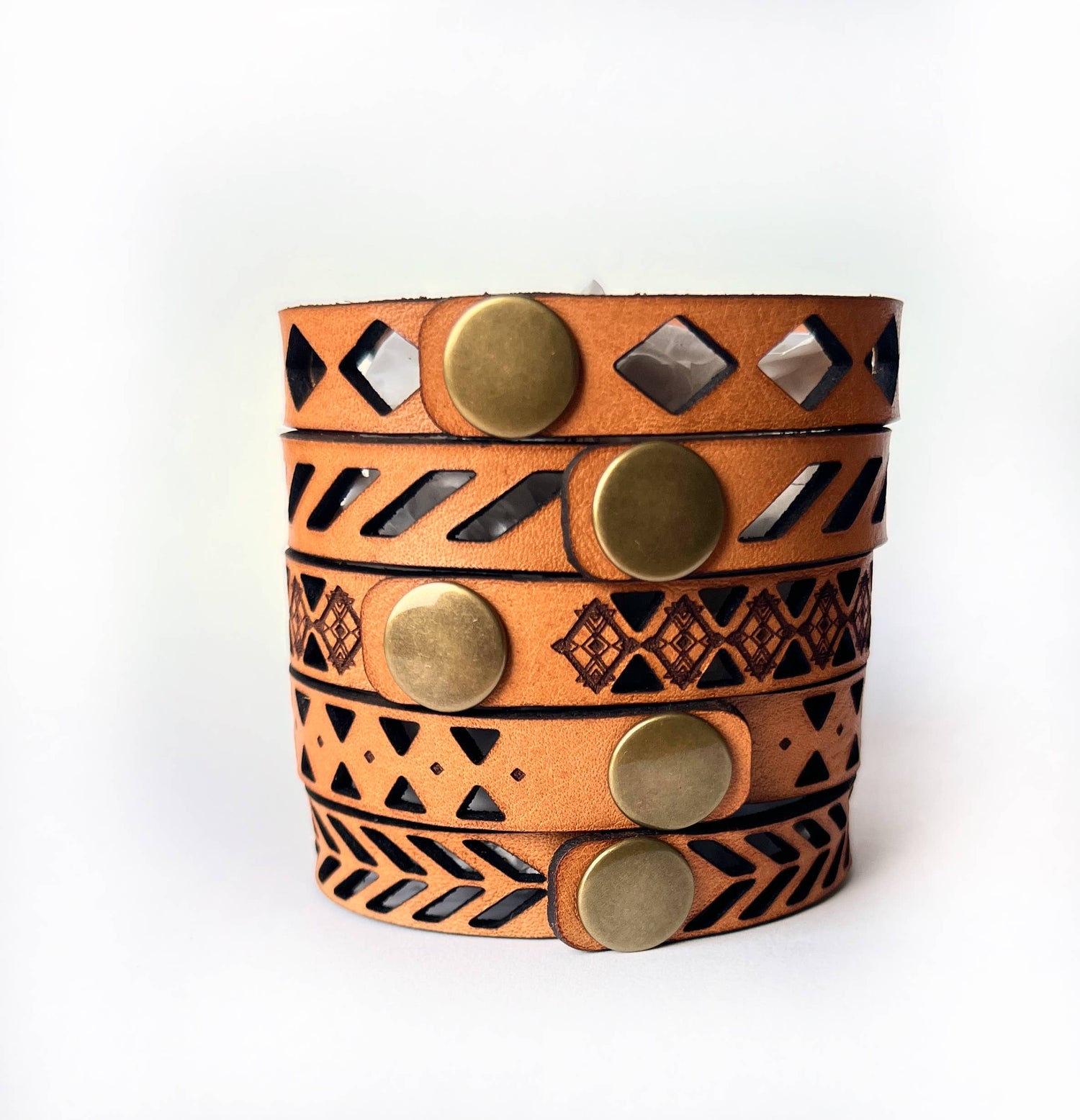 Men's Western Boho Engraved Leather Bracelet Cuff - Yuma