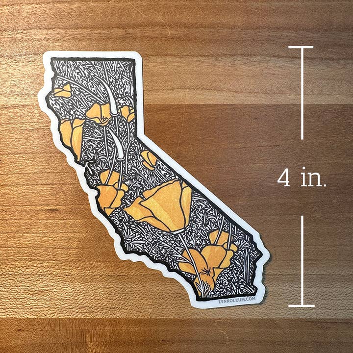 California Poppies (State Shape) Vinyl Sticker