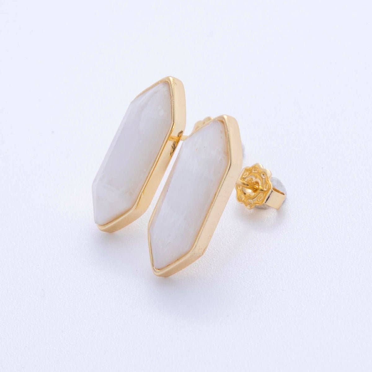 Quartz Hexagon Studs | 18K Gold Filled Natural Gemstone Earrings