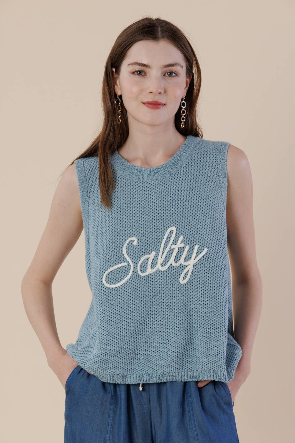 Women's Sleeveless Embroidered Sweater Tank | Salty