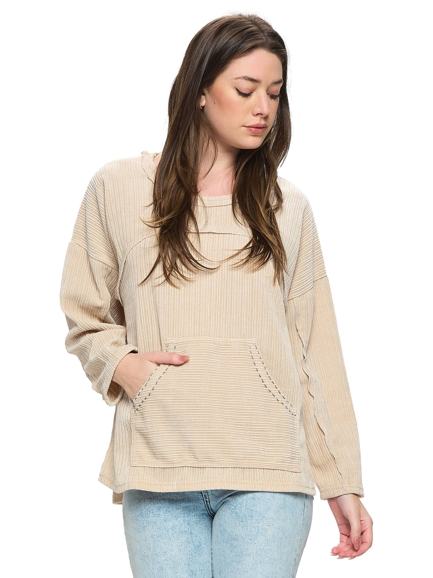 Oversized Sweatshirt | Pullover Patchwork Neutral