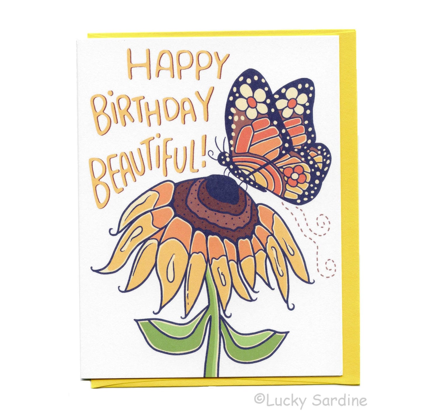 Greeting Card | Monarch Butterfly & Sunflower, Happy Birthday Beautiful Card