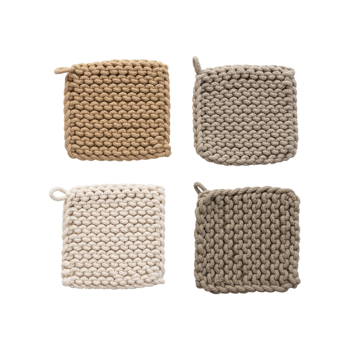 Square cotton crochet pot holders in assorted colors