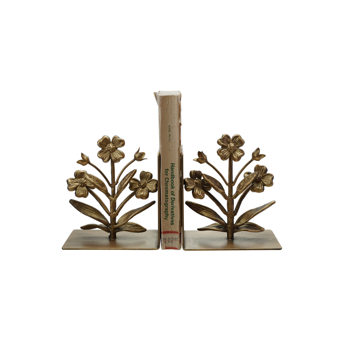 Gold metal flower bookends, set of 2