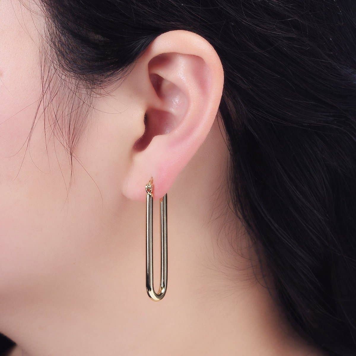 Skinny U-Shaped Earrings | 14K Gold Filled 45mm Thin Oblong Latch Earrings