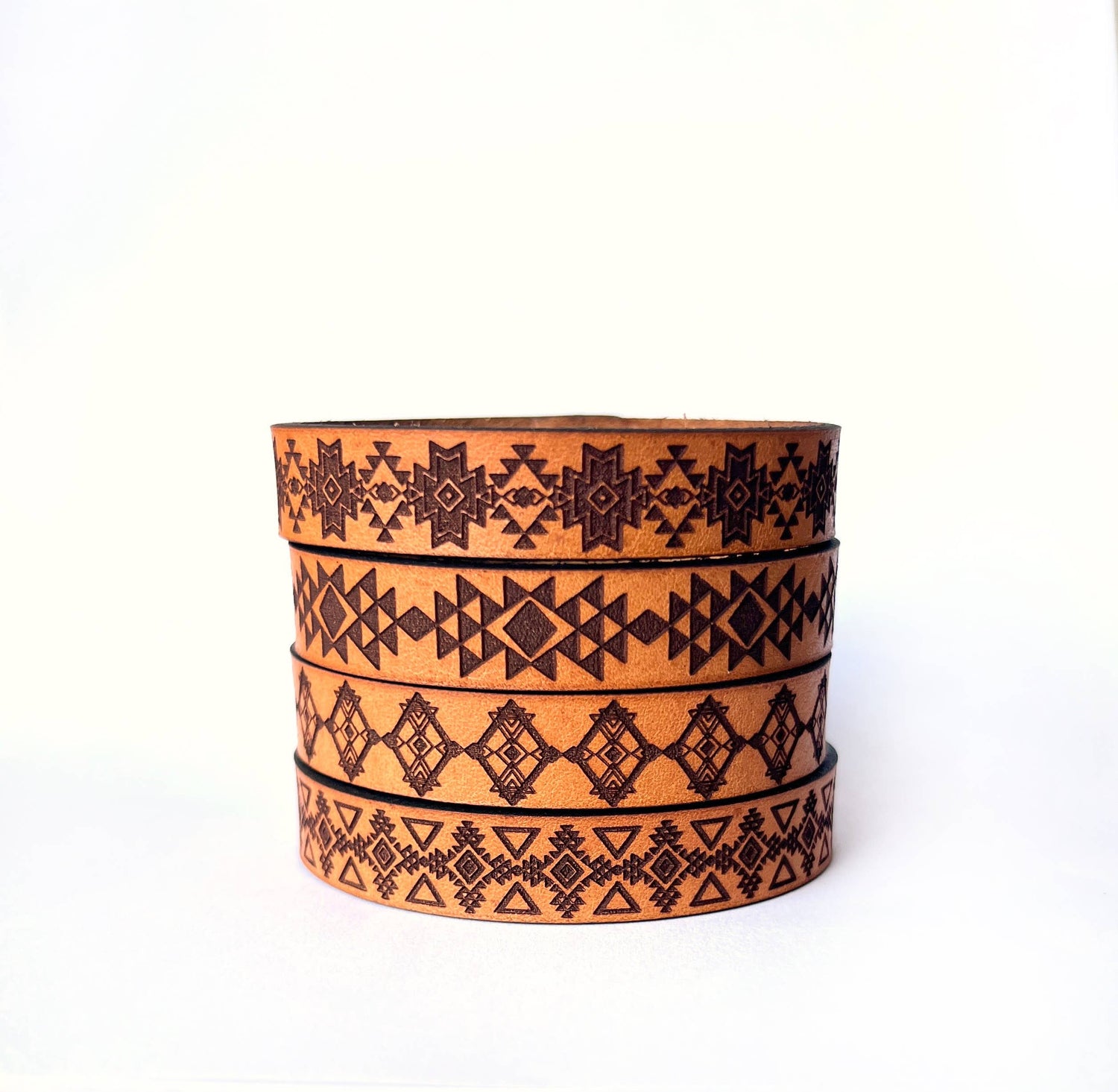 Men's Western Boho Engraved Leather Bracelet Cuff - Snap
