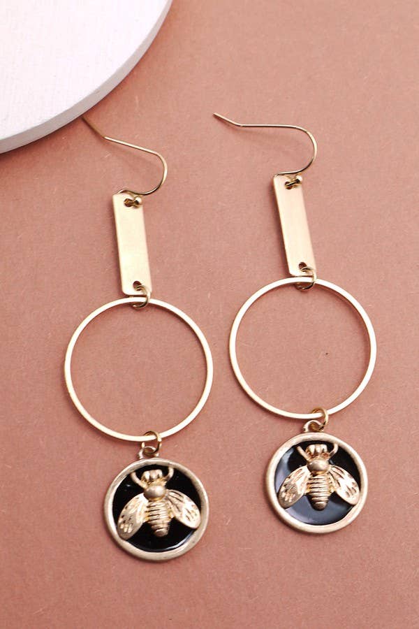 BEE CHARM Earrings | CIRCLE LINEAR DROP Long Ribbon Bow Necklace