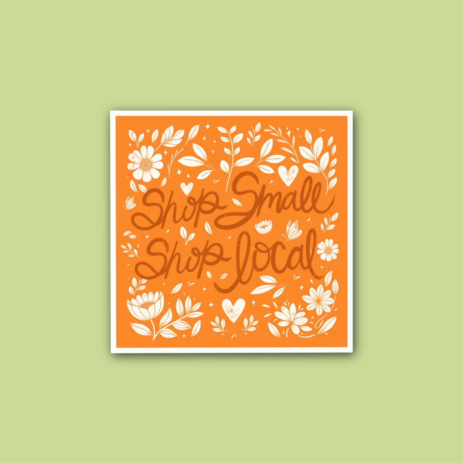 Sticker | Shop Small Shop Local, orange and white floral