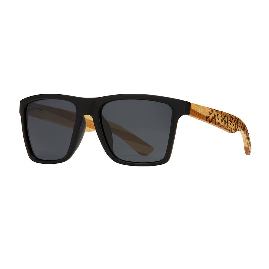 Blue Planet Sunglasses | Everest - Matte Onyx/Engraved Bamboo / Smoke Polarized Lens