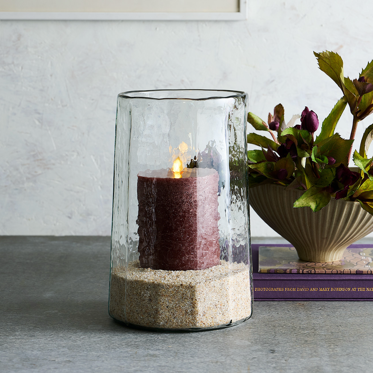 Pebbled Edge Glass Hurricane Decor |  Large