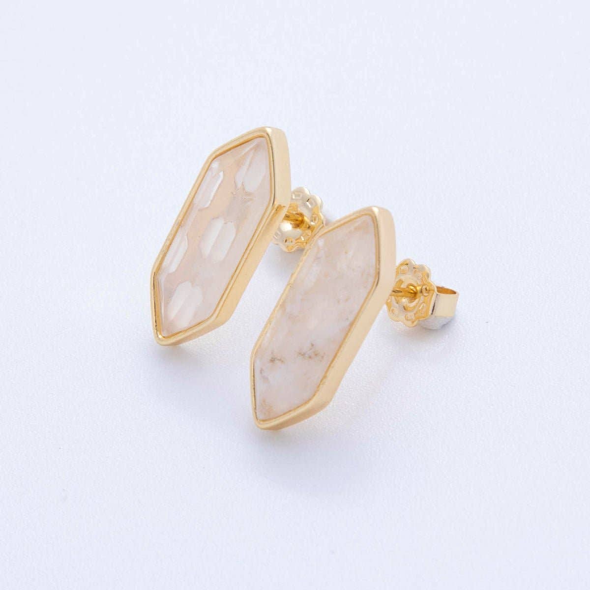 Quartz Hexagon Studs | 18K Gold Filled Natural Gemstone Earrings