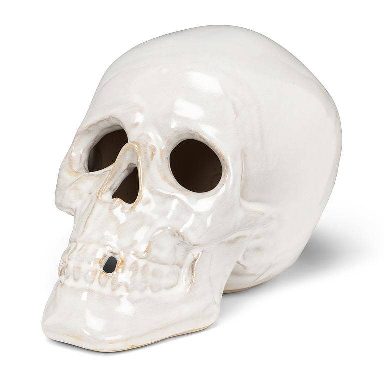 Glazed Ceramic Skull Decor | Large White-7"L