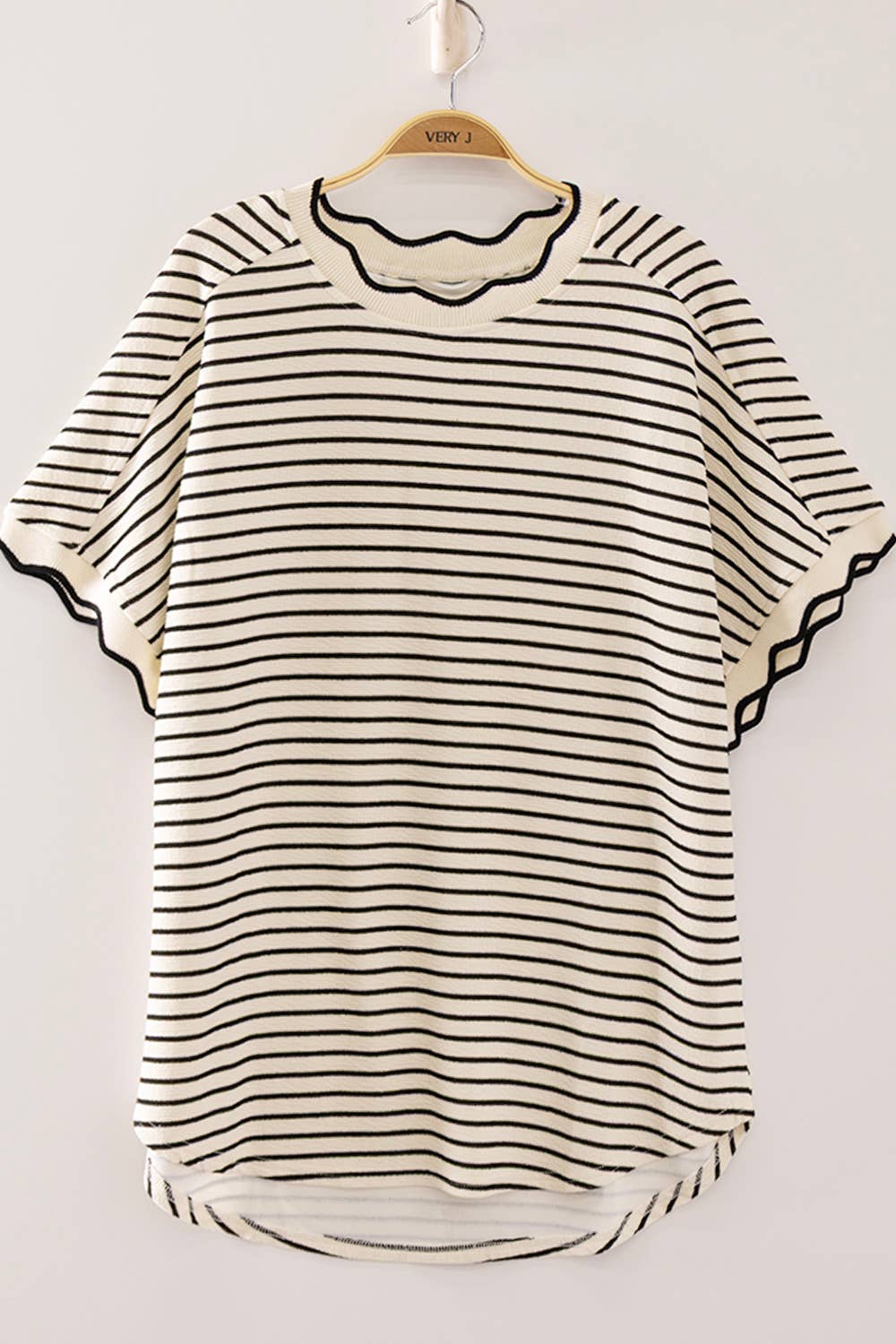 Women's Knit Top | Scallop Trim Stripe