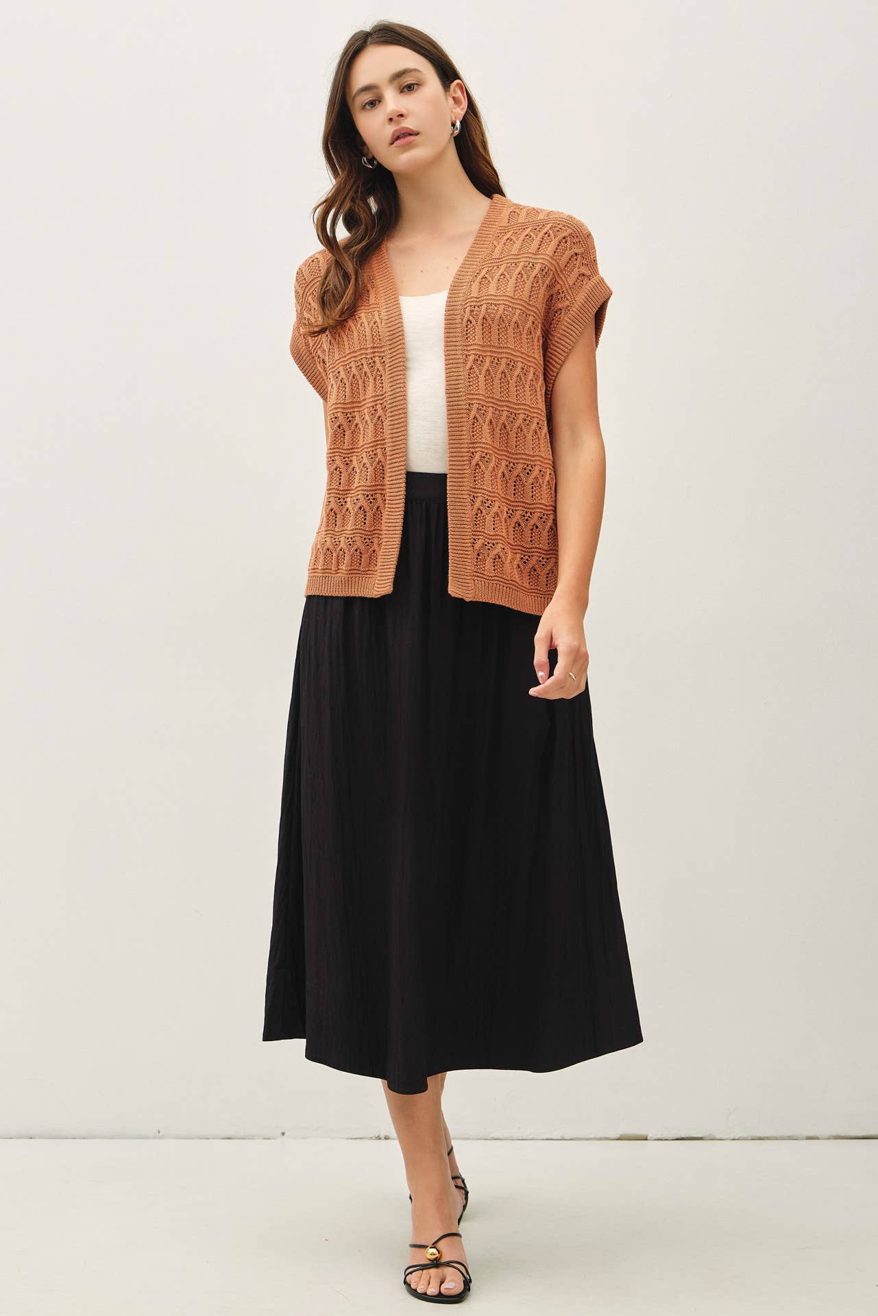 Women's Midi Skirt | Crinkled Midi Skirt with Elastic Waistband