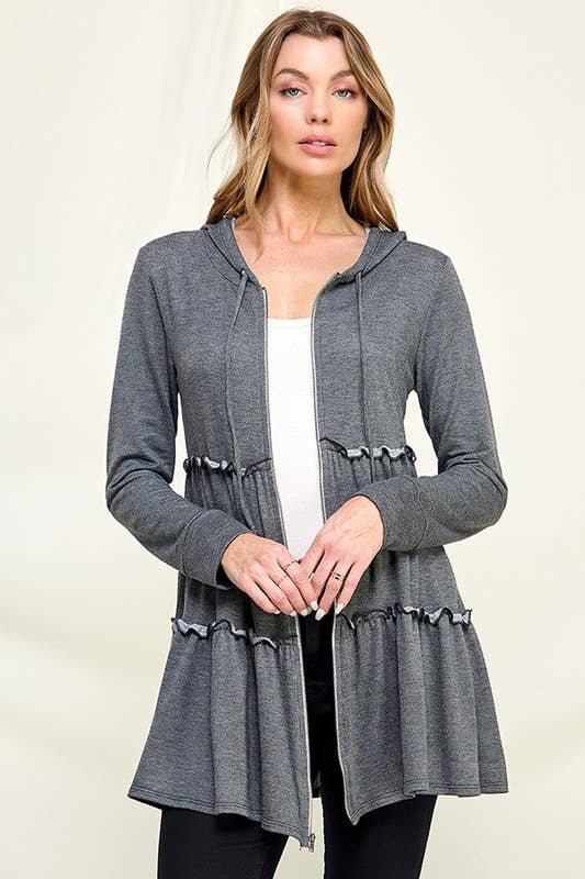 Curvy Hoodie | Knit Grey Tiered