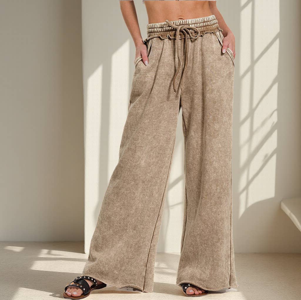 Acid Wash Fleece Sweatpants With Pockets