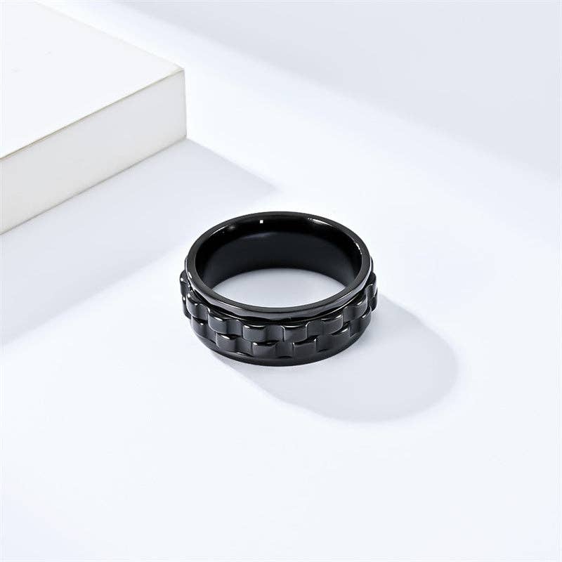 Anxiety Fidget Spinner Ring | Black Band Stainless Steel