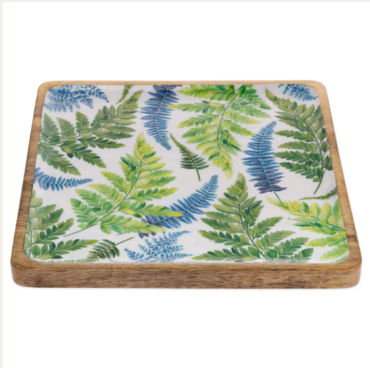 Wood Enamel Platter | Oval Ferns + Greenery