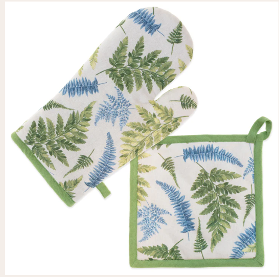 Potholder + Oven Mitt Set | Oval Ferns + Greenery