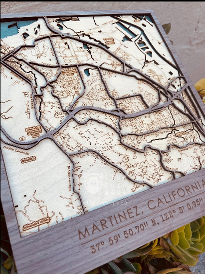 Custom Art | Layered Wooden Engraved Martinez Map
