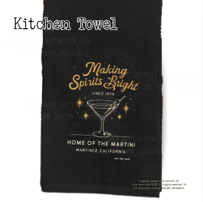 PRE-ORDER *Limited Edition Martini* Black Kitchen Towel | "Making Spirits Bright"