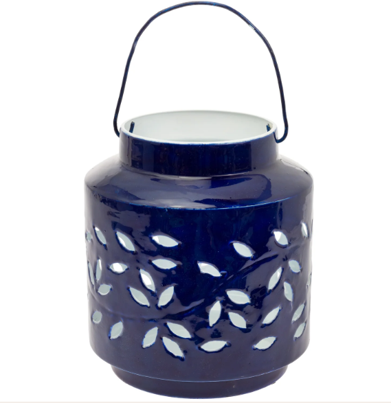 Indoor/Outdoor Decor | Botanical Navy Metal Lantern