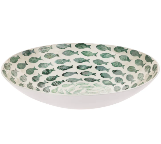 Stoneware Bowl | Mother of Pearl Swirling Fish