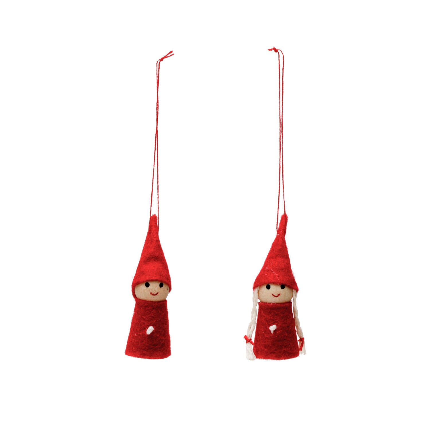 2"H Fabric & Wood Elf Ornament, Red & White, 2 Styles